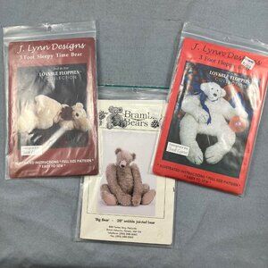 3 Vtg Lg Floppy Soft Big Teddy Bear Sewing Patterns Bramble Bears J Lynn Designs